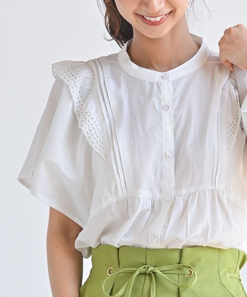 rps（アールピーエス）の「バンドカラー肩フリルブラウス（シャツ/ブラウス・レディース・オフホワイト/ブラック・M/フリー）」の6枚目の写真