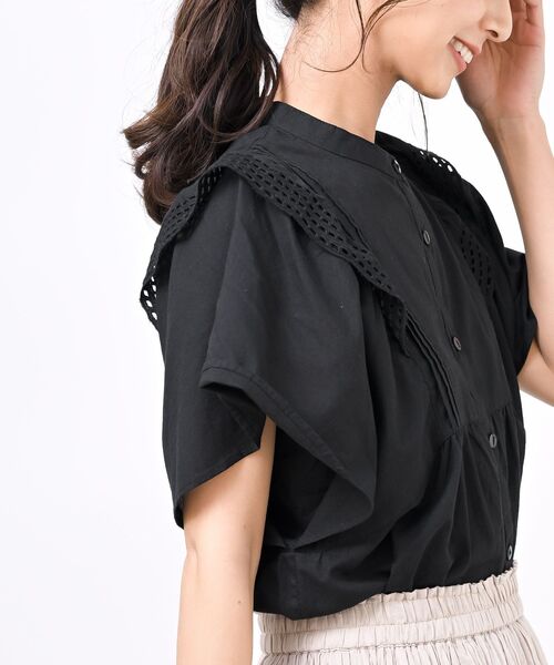 rps（アールピーエス）の「バンドカラー肩フリルブラウス（シャツ/ブラウス・レディース・オフホワイト/ブラック・M/フリー）」の9枚目の写真