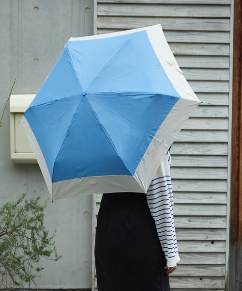 折りたたみ日傘 ソレイヤード　ブルー系 セール】【because】リペット 無地 バイカラー ミニ