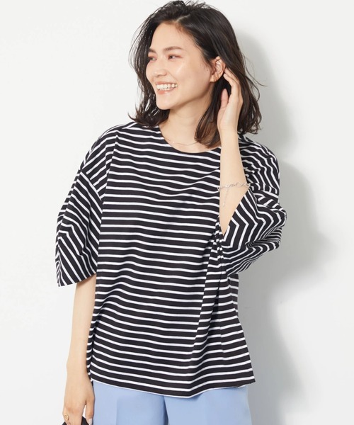 AMERICAN HOLIC（アメリカンホリック）の「袖コンシャスボーダーカットプルオーバー（Tシャツ/カットソー・レディース・ブラック/オフホワイト/グリーン/その他7/ブラック系その他4・M/L）」の4枚目の写真