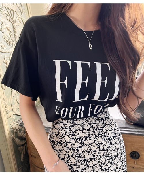 NANING9(ナンニング)の「NANING9 メッセージプリントレギュラーフィットTシャツ(Tシャツ/カットソー・レディース・ホワイト/ブラック/グレー・FREE)」の3枚目の写真