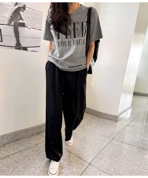 NANING9(ナンニング)の「NANING9 メッセージプリントレギュラーフィットTシャツ(Tシャツ/カットソー・レディース・ホワイト/ブラック/グレー・FREE)」の13枚目の写真