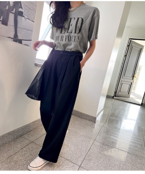 NANING9(ナンニング)の「NANING9 メッセージプリントレギュラーフィットTシャツ(Tシャツ/カットソー・レディース・ホワイト/ブラック/グレー・FREE)」の16枚目の写真