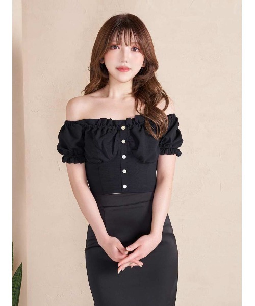 Darich(ダーリッチ)の「コットンライクフリルオフショルトップス(Tシャツ/カットソー・レディース・ホワイト/ブラック/ピンク・FREE)」の3枚目の写真