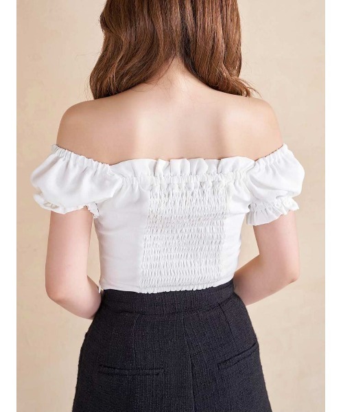 Darich(ダーリッチ)の「コットンライクフリルオフショルトップス(Tシャツ/カットソー・レディース・ホワイト/ブラック/ピンク・FREE)」の11枚目の写真