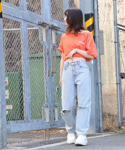 HONEYSUCKLE ROSE(ハニーサックルローズ)の「【HONEYSUCKLE ROSE】ダメージテーパードデニムパンツ(デニムパンツ・レディース・ブラック/ライトインディゴブルー・M/L/S)」の8枚目の写真