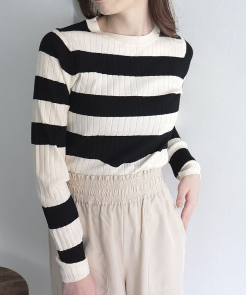 fredy emue（フレディエミュ）の「変形ボーダーリブニット（ニット/セーター・レディース・ブルー系その他/ホワイト系その他/グリーン系その他/ピンク系その他・38）」の5枚目の写真