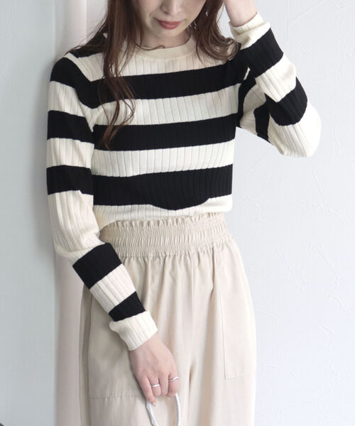 fredy emue（フレディエミュ）の「変形ボーダーリブニット（ニット/セーター・レディース・ブルー系その他/ホワイト系その他/グリーン系その他/ピンク系その他・38）」の6枚目の写真