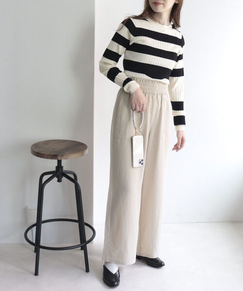 fredy emue（フレディエミュ）の「変形ボーダーリブニット（ニット/セーター・レディース・ブルー系その他/ホワイト系その他/グリーン系その他/ピンク系その他・38）」の9枚目の写真