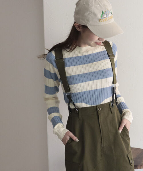 fredy emue（フレディエミュ）の「変形ボーダーリブニット（ニット/セーター・レディース・ブルー系その他/ホワイト系その他/グリーン系その他/ピンク系その他・38）」の10枚目の写真