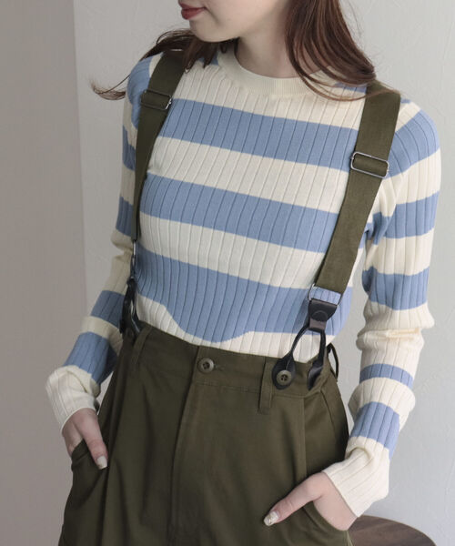 fredy emue（フレディエミュ）の「変形ボーダーリブニット（ニット/セーター・レディース・ブルー系その他/ホワイト系その他/グリーン系その他/ピンク系その他・38）」の11枚目の写真