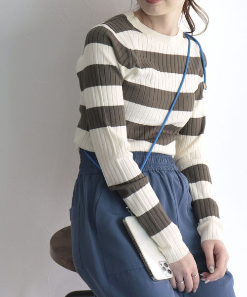 fredy emue（フレディエミュ）の「変形ボーダーリブニット（ニット/セーター・レディース・ブルー系その他/ホワイト系その他/グリーン系その他/ピンク系その他・38）」の18枚目の写真