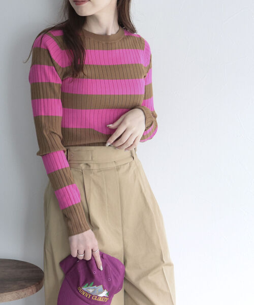 fredy emue（フレディエミュ）の「変形ボーダーリブニット（ニット/セーター・レディース・ブルー系その他/ホワイト系その他/グリーン系その他/ピンク系その他・38）」の22枚目の写真