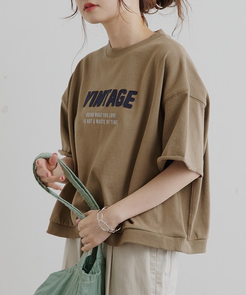 PUAL CE CIN（ピュアルセシン）の「アップリケTシャツ（Tシャツ/カットソー・レディース・グレー/オリーブ/ナチュラル・FREE）」の7枚目の写真