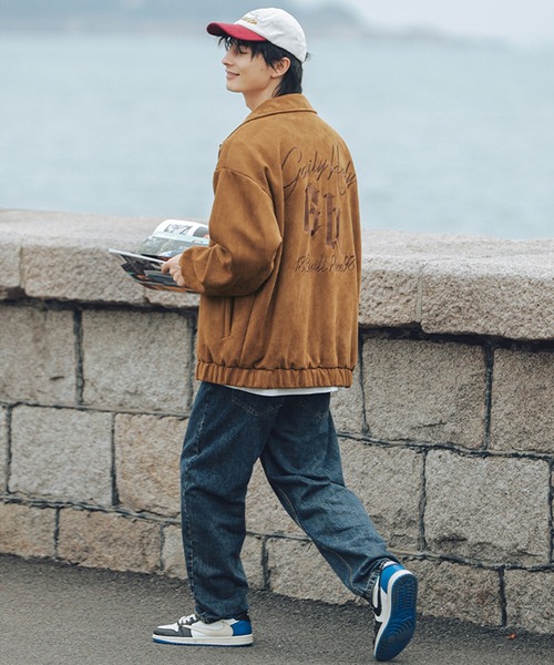 HOOK（フック）の「【HOOK】古着風バッグ英字刺繍フェイクスエード生地コーチジャケット（カバーオール・メンズ・ブラウン/ブラック/ネイビー・M/L/XXL/XL）」の10枚目の写真