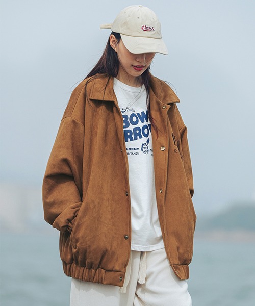 HOOK（フック）の「【HOOK】古着風バッグ英字刺繍フェイクスエード生地コーチジャケット（カバーオール・メンズ・ブラウン/ブラック/ネイビー・M/L/XXL/XL）」の16枚目の写真