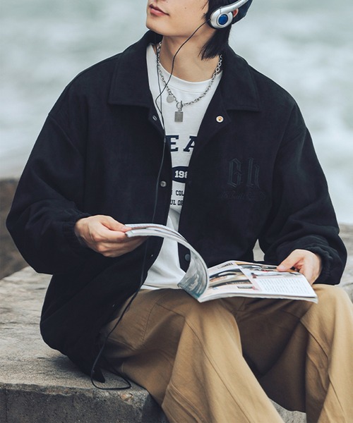 HOOK（フック）の「【HOOK】古着風バッグ英字刺繍フェイクスエード生地コーチジャケット（カバーオール・メンズ・ブラウン/ブラック/ネイビー・M/L/XXL/XL）」の21枚目の写真