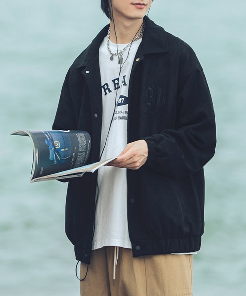 HOOK（フック）の「【HOOK】古着風バッグ英字刺繍フェイクスエード生地コーチジャケット（カバーオール・メンズ・ブラウン/ブラック/ネイビー・M/L/XXL/XL）」の22枚目の写真