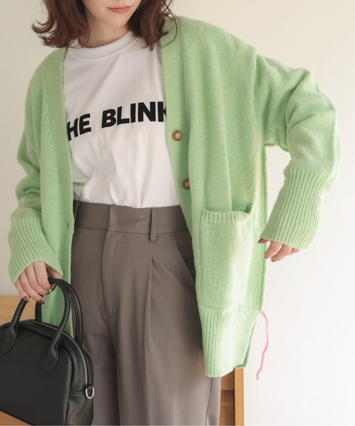 ANGIE（アンジー）の「配色リンキングVネックニットカーディガン（カーディガン/ボレロ・レディース・ピンク/ライム/オレンジ/アイボリー/ライトパープル・FREE）」の4枚目の写真