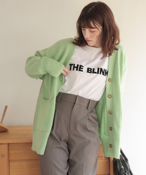 ANGIE（アンジー）の「配色リンキングVネックニットカーディガン（カーディガン/ボレロ・レディース・ピンク/ライム/オレンジ/アイボリー/ライトパープル・FREE）」の15枚目の写真