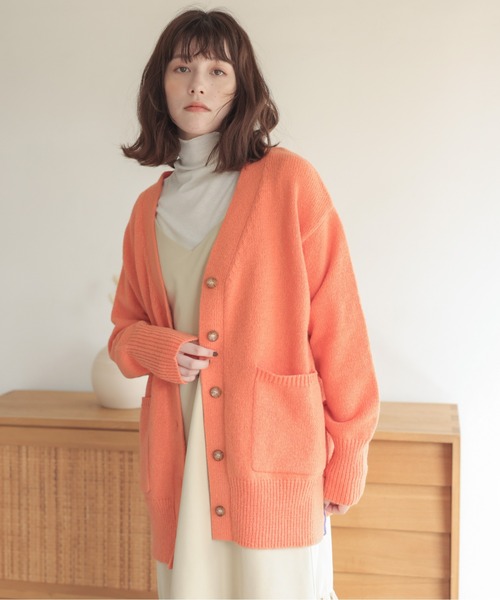 ANGIE（アンジー）の「配色リンキングVネックニットカーディガン（カーディガン/ボレロ・レディース・ピンク/ライム/オレンジ/アイボリー/ライトパープル・FREE）」の12枚目の写真