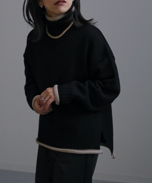 ap retro（アプレトロ）の「配色タートルニットプルオーバー（ニット/セーター・レディース・アイボリー/ブラック・FREE）」の4枚目の写真