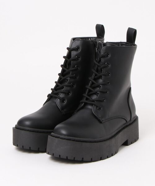 ジッパー厚底ブーツ Zipper ジッパー 厚底レースアップショートブーツ レディース