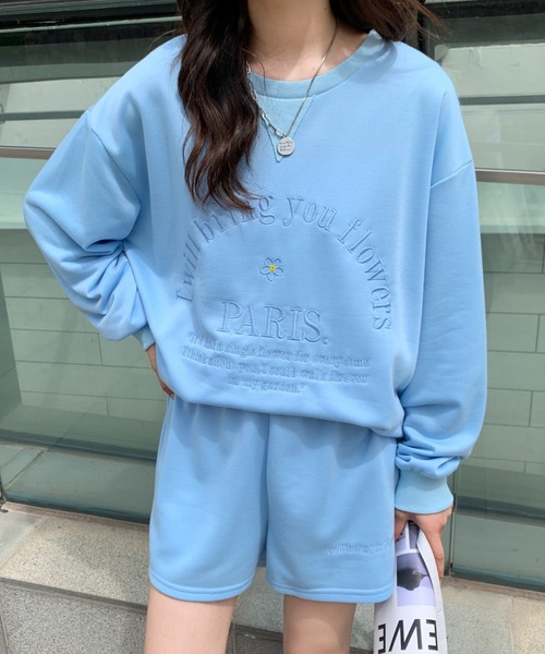 ECLIN(エクラン)の「フロント刺繍スウェットセットアップ(セットアップ・レディース・ピンク/イエロー/ブルー・M/L/XL)」の6枚目の写真