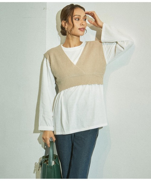 ANAP(アナップ)の「バックロゴロンT×ニットベストセット(Tシャツ/カットソー・レディース・ブラック/ライトベージュ/ブラウン・FREE)」の3枚目の写真