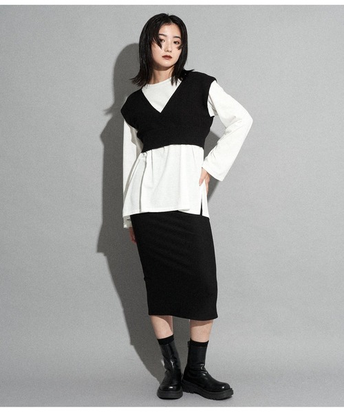 ANAP(アナップ)の「バックロゴロンT×ニットベストセット(Tシャツ/カットソー・レディース・ブラック/ライトベージュ/ブラウン・FREE)」の4枚目の写真