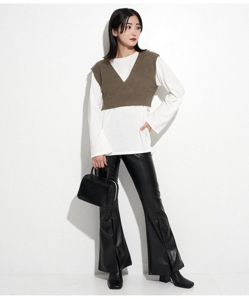 ANAP(アナップ)の「バックロゴロンT×ニットベストセット(Tシャツ/カットソー・レディース・ブラック/ライトベージュ/ブラウン・FREE)」の6枚目の写真