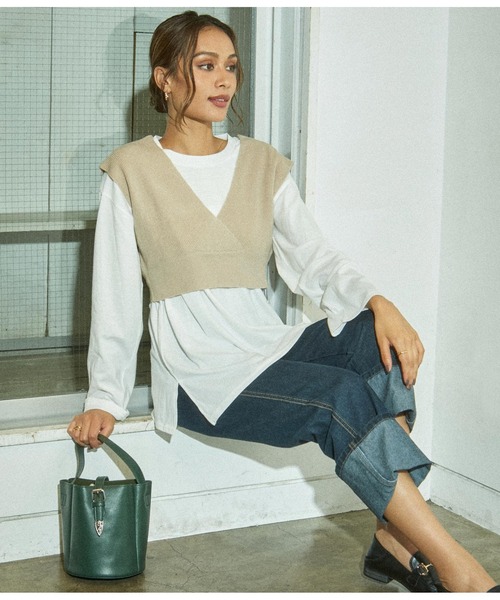 ANAP(アナップ)の「バックロゴロンT×ニットベストセット(Tシャツ/カットソー・レディース・ブラック/ライトベージュ/ブラウン・FREE)」の7枚目の写真