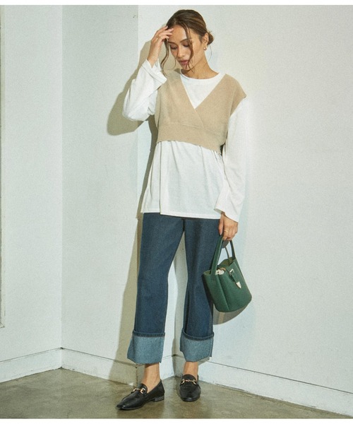 ANAP(アナップ)の「バックロゴロンT×ニットベストセット(Tシャツ/カットソー・レディース・ブラック/ライトベージュ/ブラウン・FREE)」の8枚目の写真