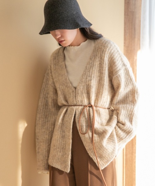 LOWRYS FARM（ローリーズファーム）の「メランジカーデロングスリーブ　168408（ニット/セーター・レディース・チャコールグレー/アイボリー/ピンク/ブラウン・FREE）」の2枚目の写真