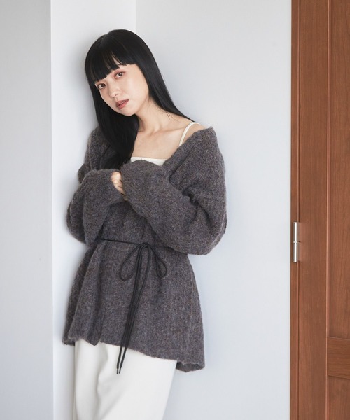 LOWRYS FARM（ローリーズファーム）の「メランジカーデロングスリーブ　168408（ニット/セーター・レディース・チャコールグレー/アイボリー/ピンク/ブラウン・FREE）」の12枚目の写真