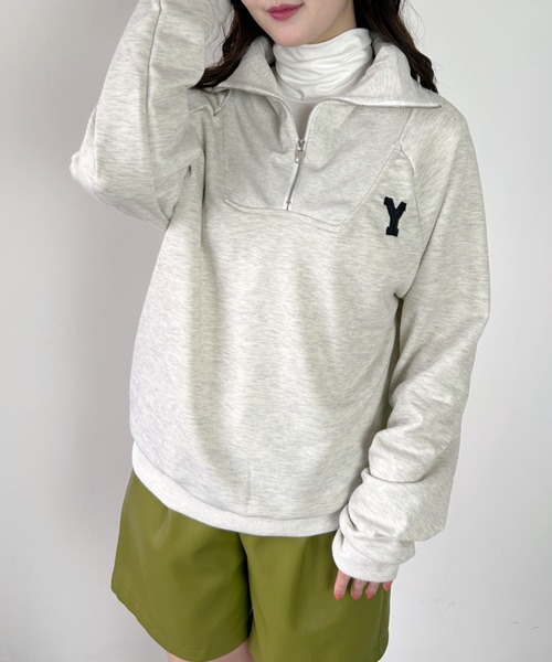 CLEA（クレア）の「アルファベット刺繍ハーフジップスウェット（スウェット・レディース・ネイビー/グレー・FREE）」の15枚目の写真