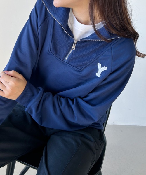 CLEA（クレア）の「アルファベット刺繍ハーフジップスウェット（スウェット・レディース・ネイビー/グレー・FREE）」の10枚目の写真