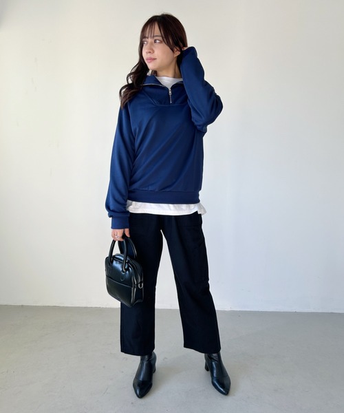 CLEA（クレア）の「アルファベット刺繍ハーフジップスウェット（スウェット・レディース・ネイビー/グレー・FREE）」の14枚目の写真