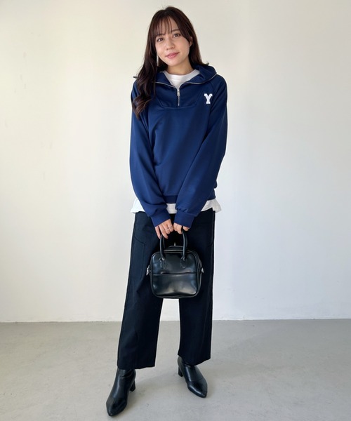 CLEA（クレア）の「アルファベット刺繍ハーフジップスウェット（スウェット・レディース・ネイビー/グレー・FREE）」の12枚目の写真