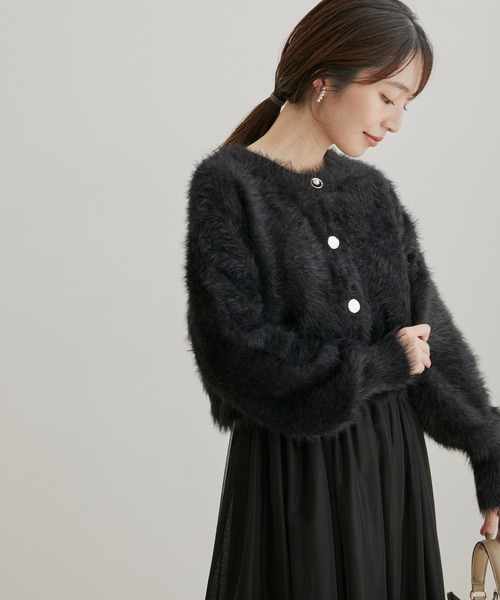VIS（ビス）の「【前後2WAY】レトロ釦シャギーニットカーディガン（カーディガン/ボレロ・レディース・ブラック/ベージュ/ピンク系その他2・FREE）」の16枚目の写真