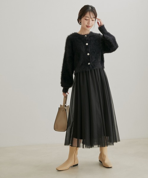 VIS（ビス）の「【前後2WAY】レトロ釦シャギーニットカーディガン（カーディガン/ボレロ・レディース・ブラック/ベージュ/ピンク系その他2・FREE）」の13枚目の写真