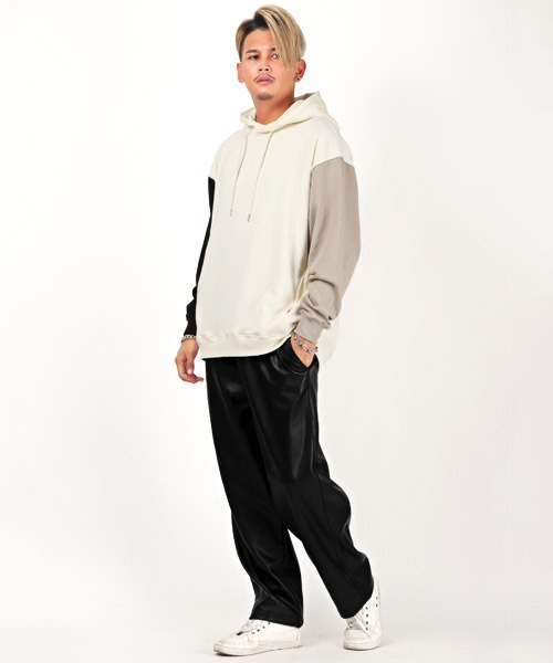 LUXSTYLE(ラグスタイル)の「PU合皮ワイドパンツ(その他パンツ・メンズ・アイボリー/ブラック・L/M)」の6枚目の写真