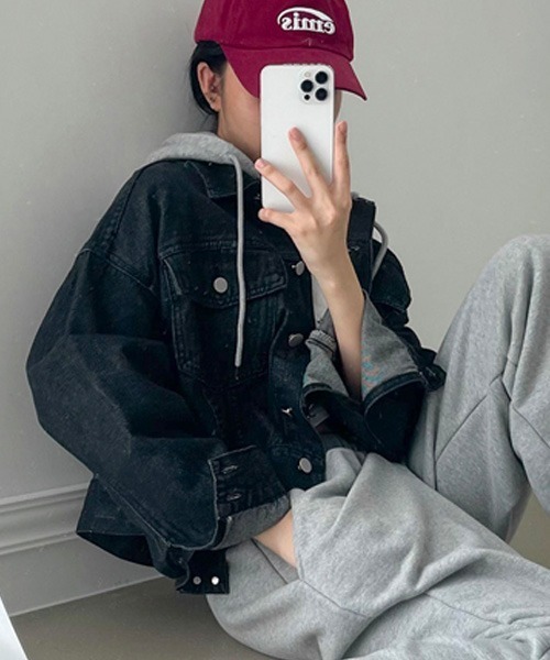 BEIDELLI（ベイデリー）の「[BELLIDE MADE] オーバーフィットクロップデニムジャケット（デニムジャケット・レディース・チャコールグレー/ブルー・FREE）」の12枚目の写真