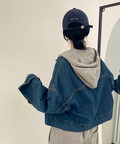 BEIDELLI（ベイデリー）の「[BELLIDE MADE] オーバーフィットクロップデニムジャケット（デニムジャケット・レディース・チャコールグレー/ブルー・FREE）」の13枚目の写真