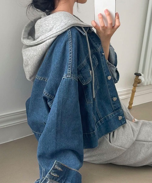 BEIDELLI（ベイデリー）の「[BELLIDE MADE] オーバーフィットクロップデニムジャケット（デニムジャケット・レディース・チャコールグレー/ブルー・FREE）」の16枚目の写真