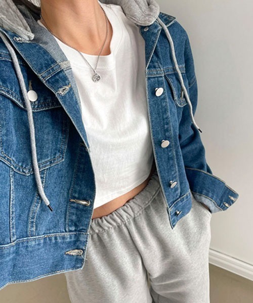 BEIDELLI（ベイデリー）の「[BELLIDE MADE] オーバーフィットクロップデニムジャケット（デニムジャケット・レディース・チャコールグレー/ブルー・FREE）」の19枚目の写真
