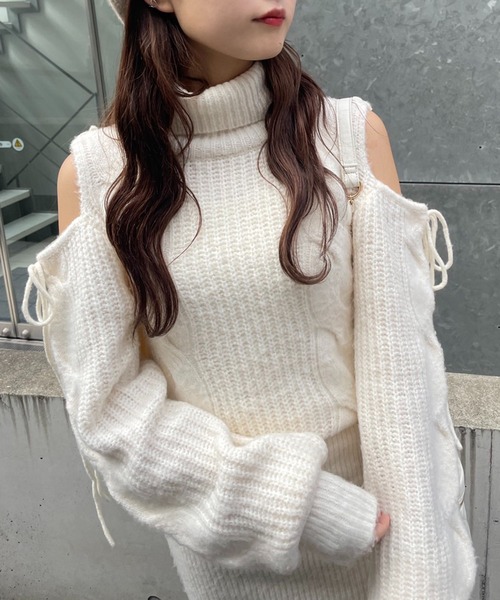 one after another NICE CLAUP（ワンアフターアナザーナイスクラップ）の「ニットミニワンピース（ワンピース・レディース・ラベンダー/アイボリー/杢グレー・FREE）」の7枚目の写真