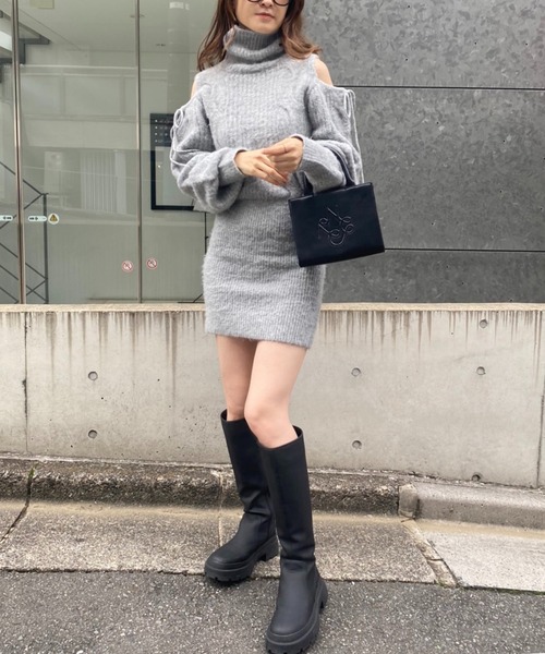 one after another NICE CLAUP（ワンアフターアナザーナイスクラップ）の「ニットミニワンピース（ワンピース・レディース・ラベンダー/アイボリー/杢グレー・FREE）」の8枚目の写真