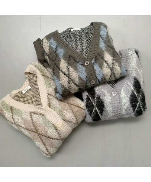 Te chichi TERRASSE（テチチテラス）の「起毛アーガイルカーディガン（カーディガン/ボレロ・レディース・グレー/オフホワイト/チャコール・ﾌﾘ-）」の5枚目の写真