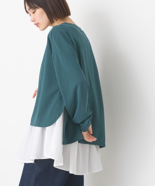 OMNES（オムネス）の「梨地ショート丈裾フレアアンサンブル長袖（アンサンブル・レディース・ブラック/ベージュ/アイボリー/ブルー/グリーン/ピンク・FREE）」の5枚目の写真